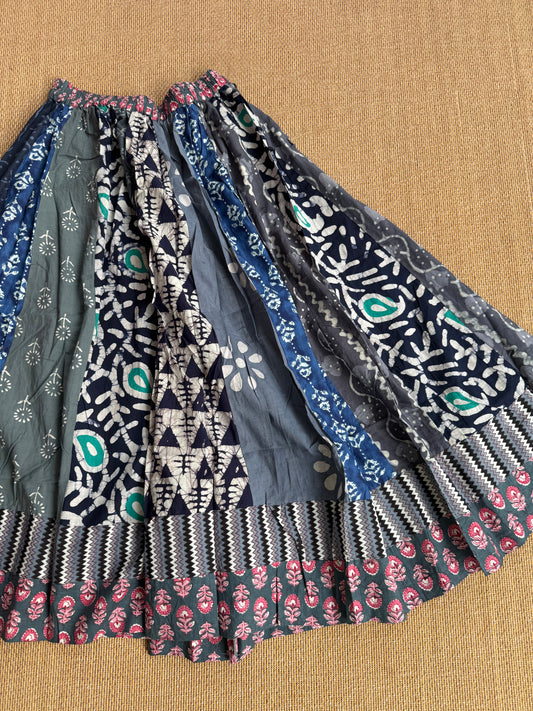 3/4 Patch work Ajrakh flair Skirt