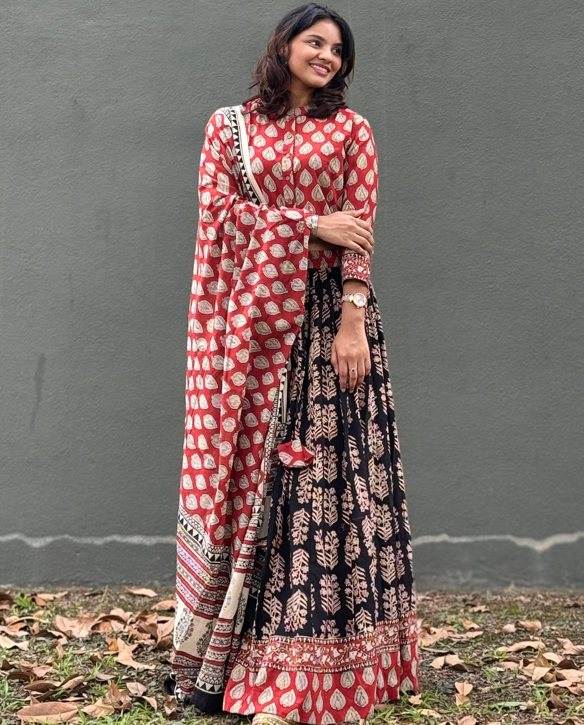 Bagru Hand Block Print Cotton Lehenga Set