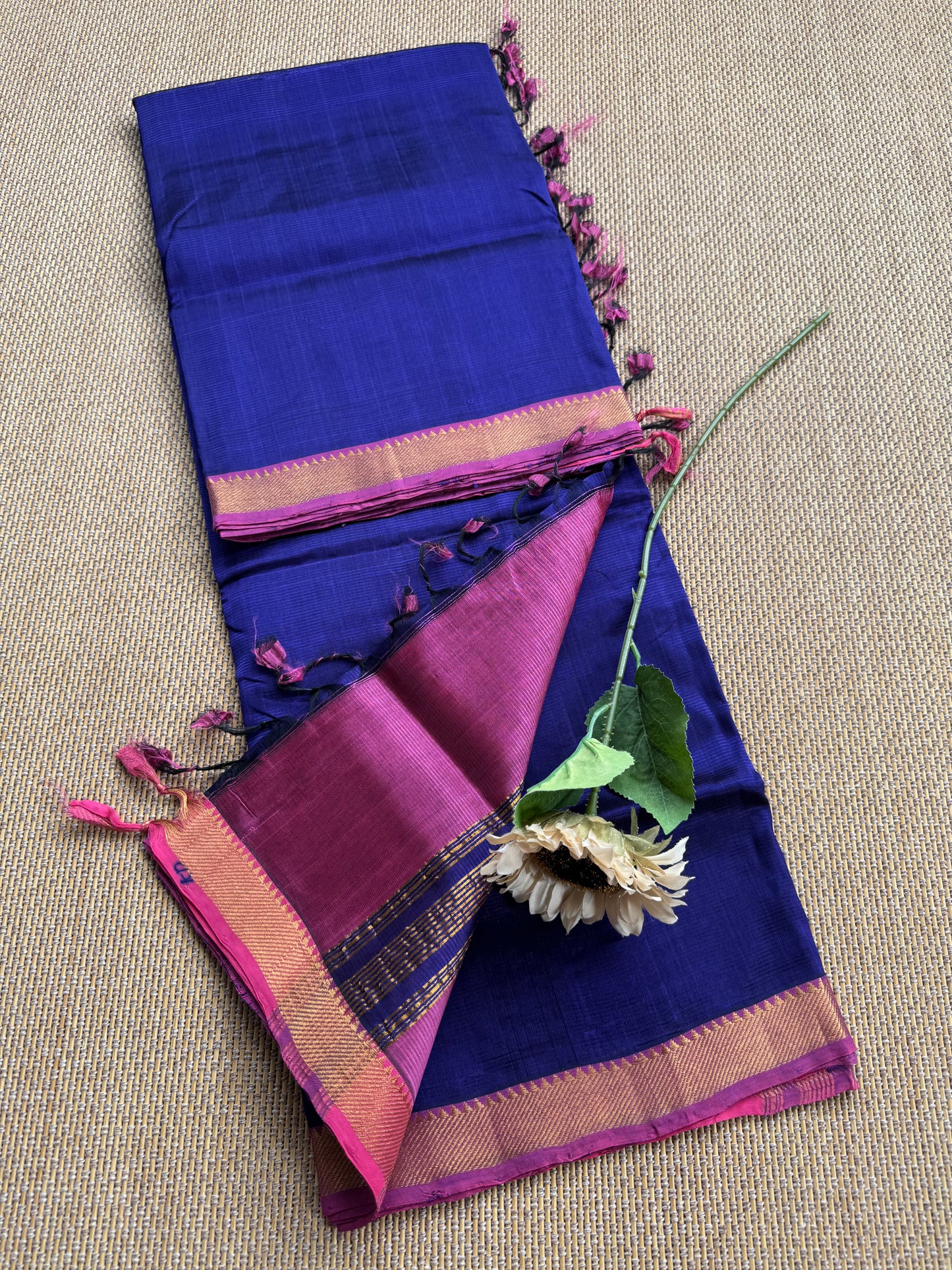 Pure Handloom Mangalagiri Semi pattu by cotton saree with 50/50K gold border