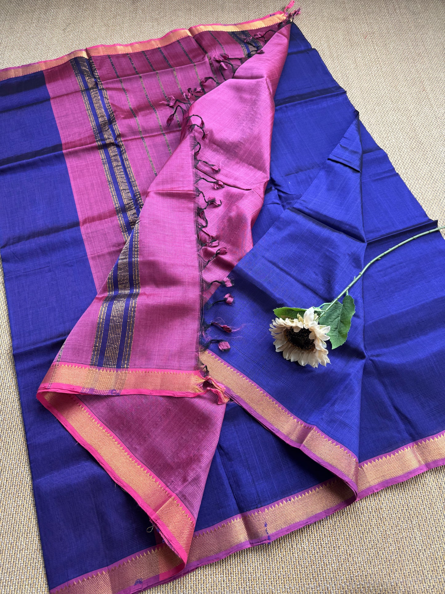 Pure Handloom Mangalagiri Semi pattu by cotton saree with 50/50K gold border