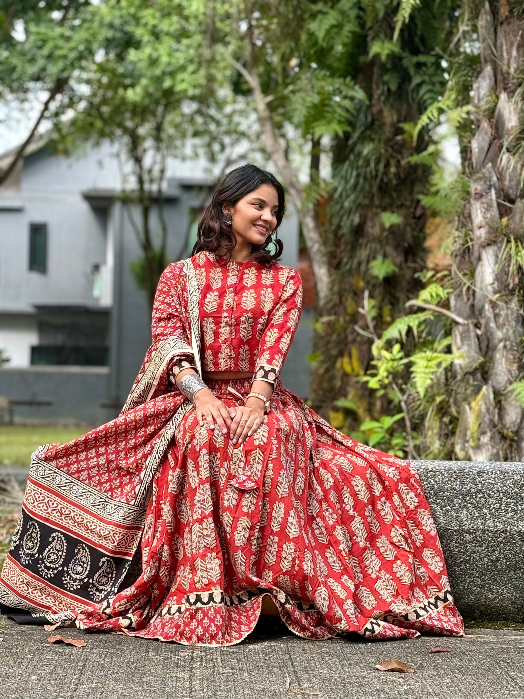 Bagru Hand Block Print Cotton Lehenga Set