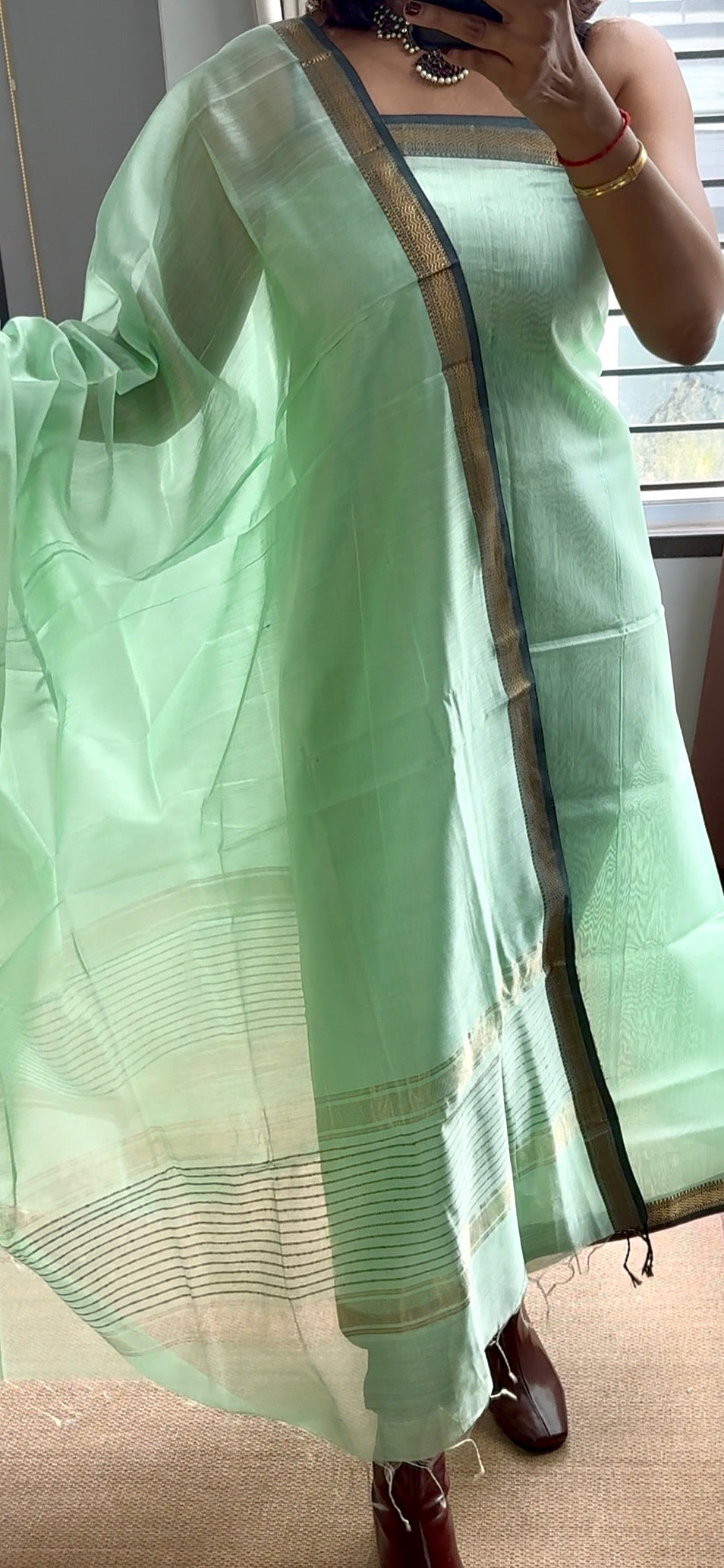 Pure Handloom Maheswari Silk Cotton Salwar Suit