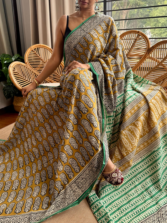 Block print cotton sarees