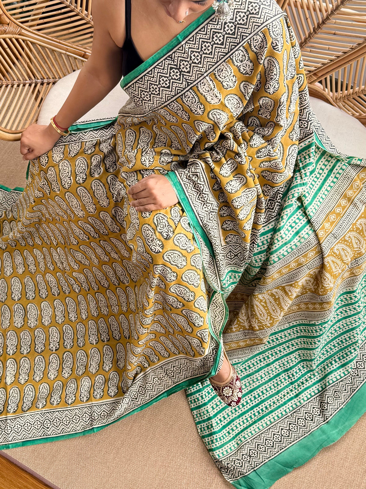 Block print cotton sarees