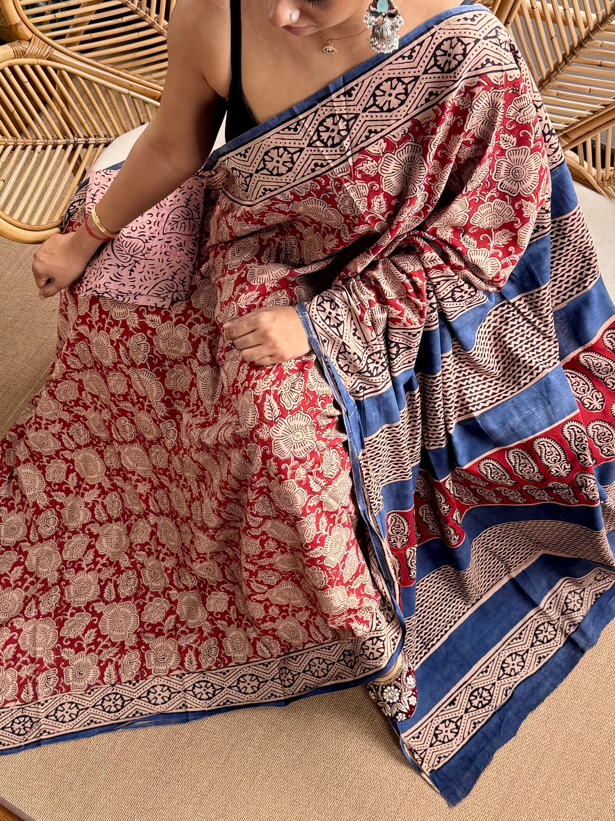 Block print cotton sarees