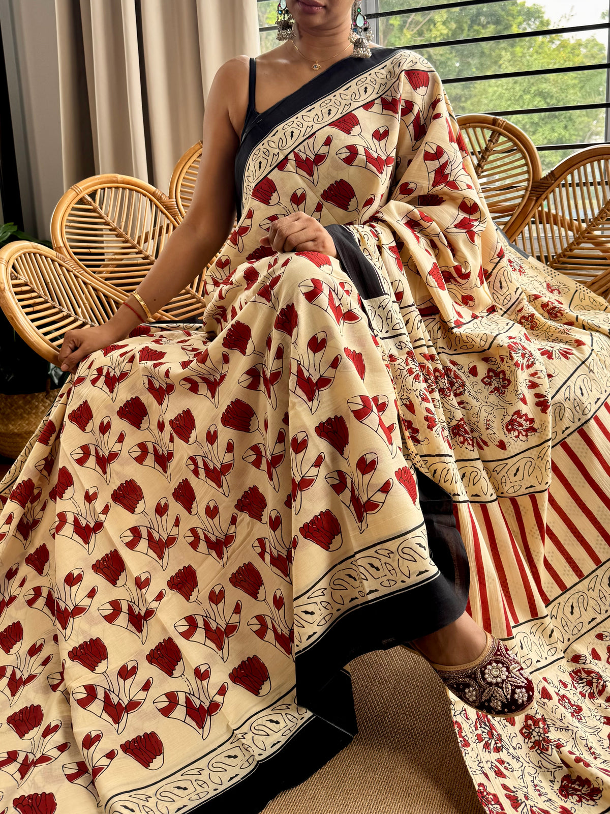 Block print cotton sarees