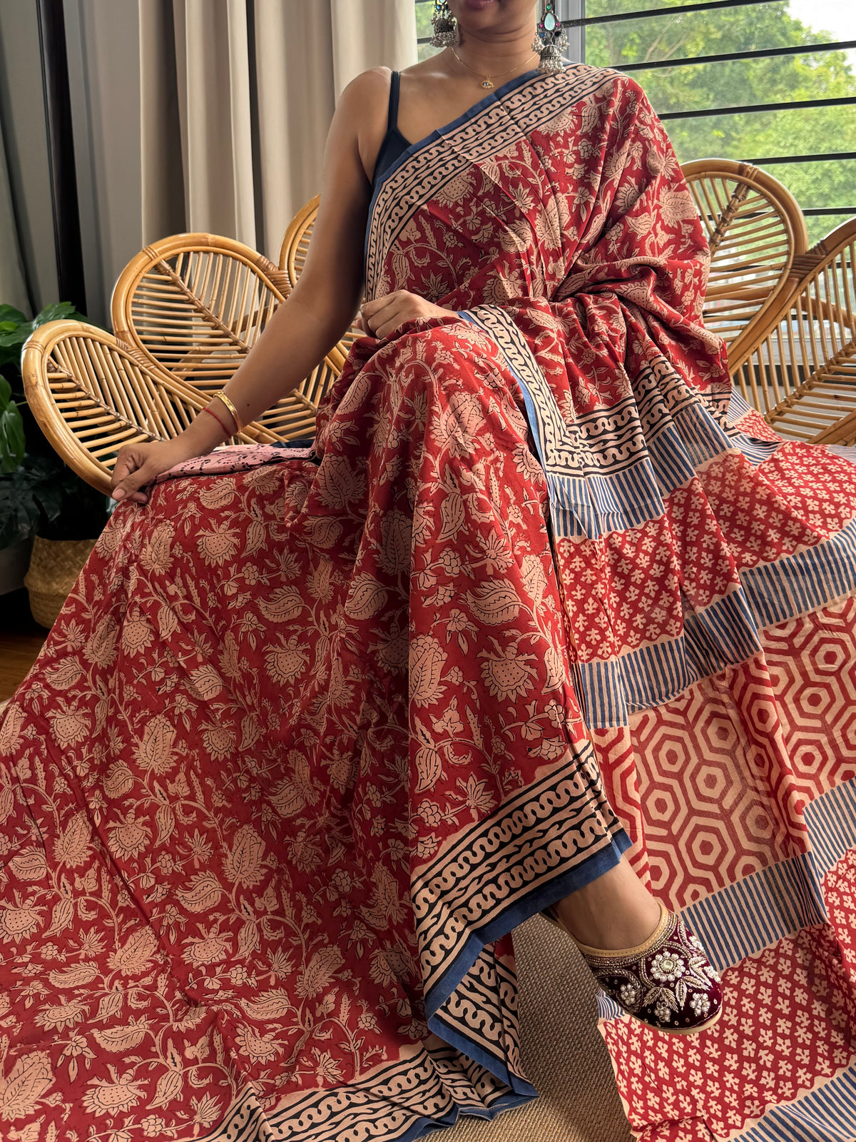 Block print cotton sarees
