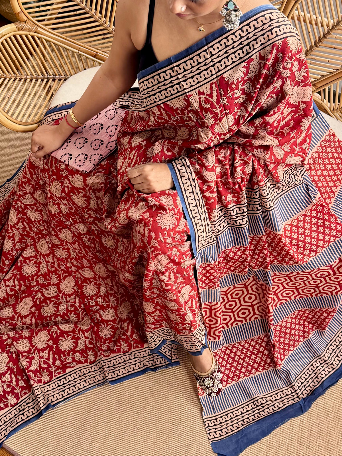 Block print cotton sarees