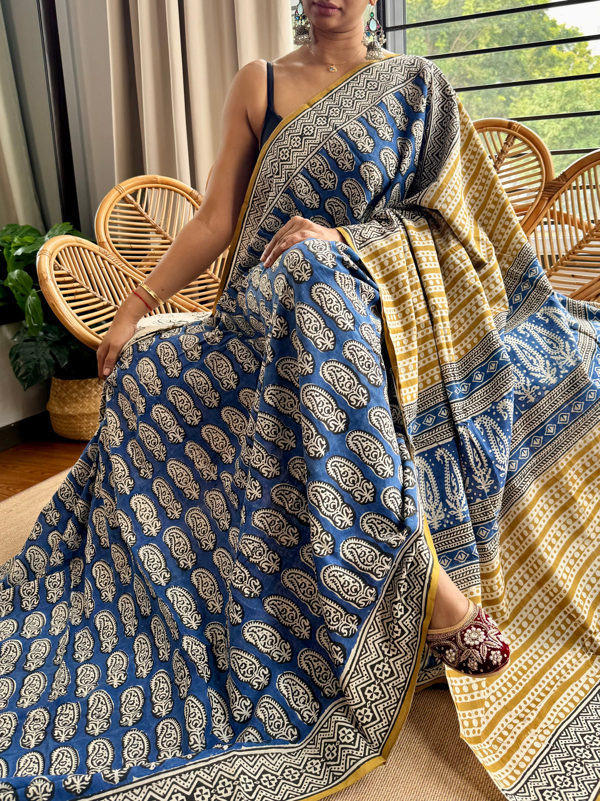 Block print cotton sarees