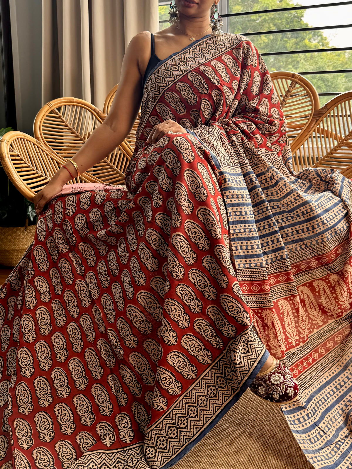 Block print cotton sarees