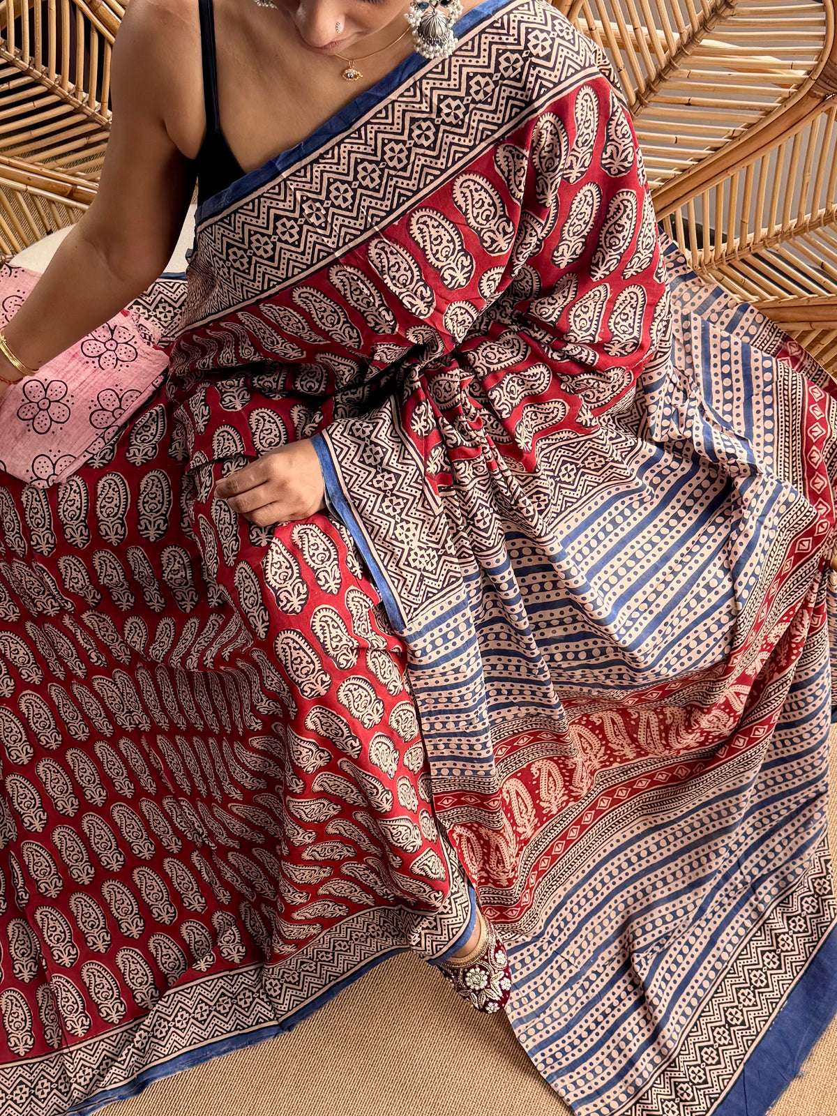 Block print cotton sarees