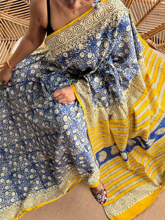 Block print cotton sarees