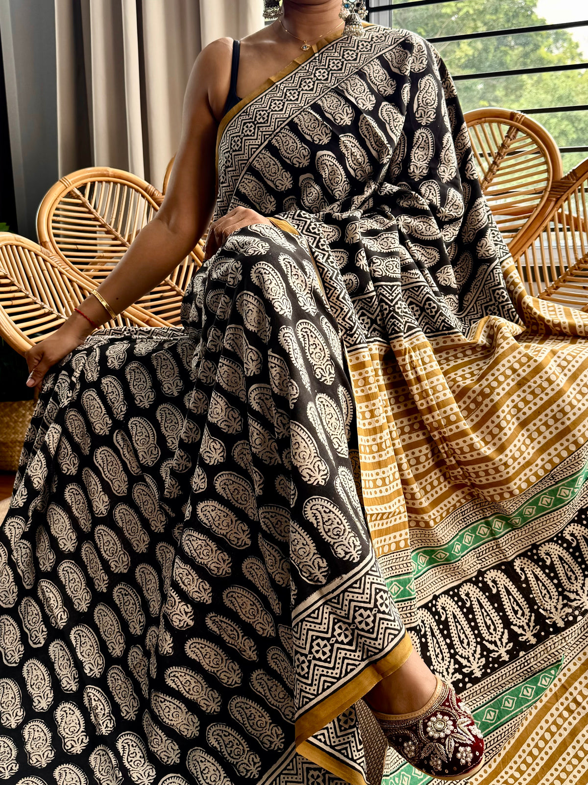 Block print cotton sarees