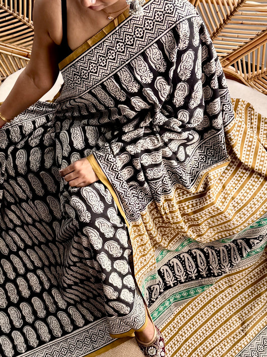 Block print cotton sarees