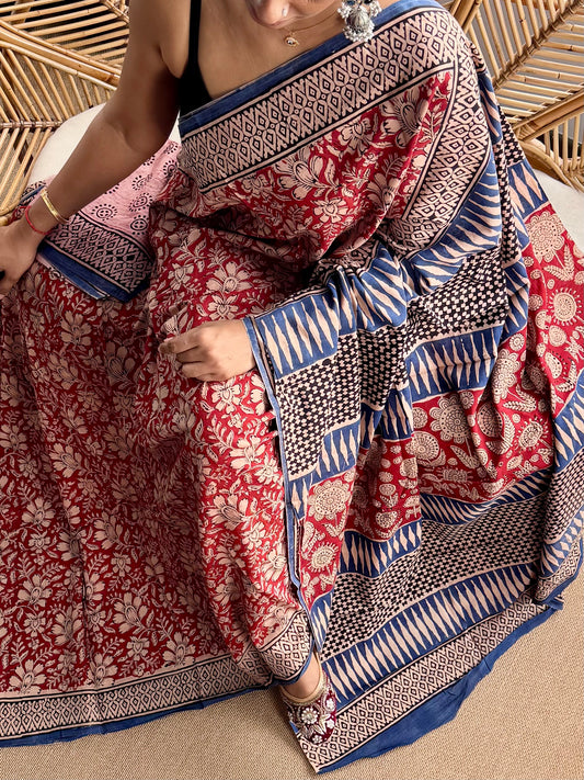 Block print cotton sarees