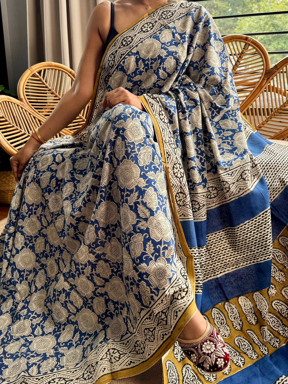 Block print cotton sarees