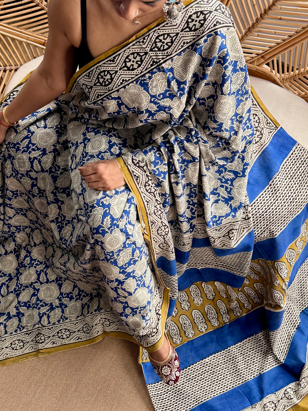 Block print cotton sarees