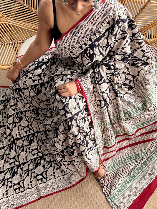Block print cotton sarees
