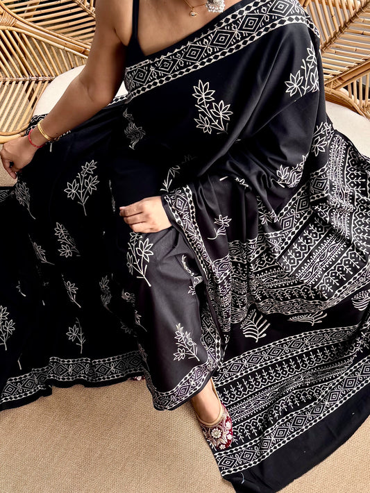 Block print cotton sarees