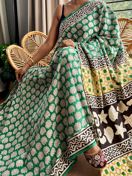 Block print cotton sarees