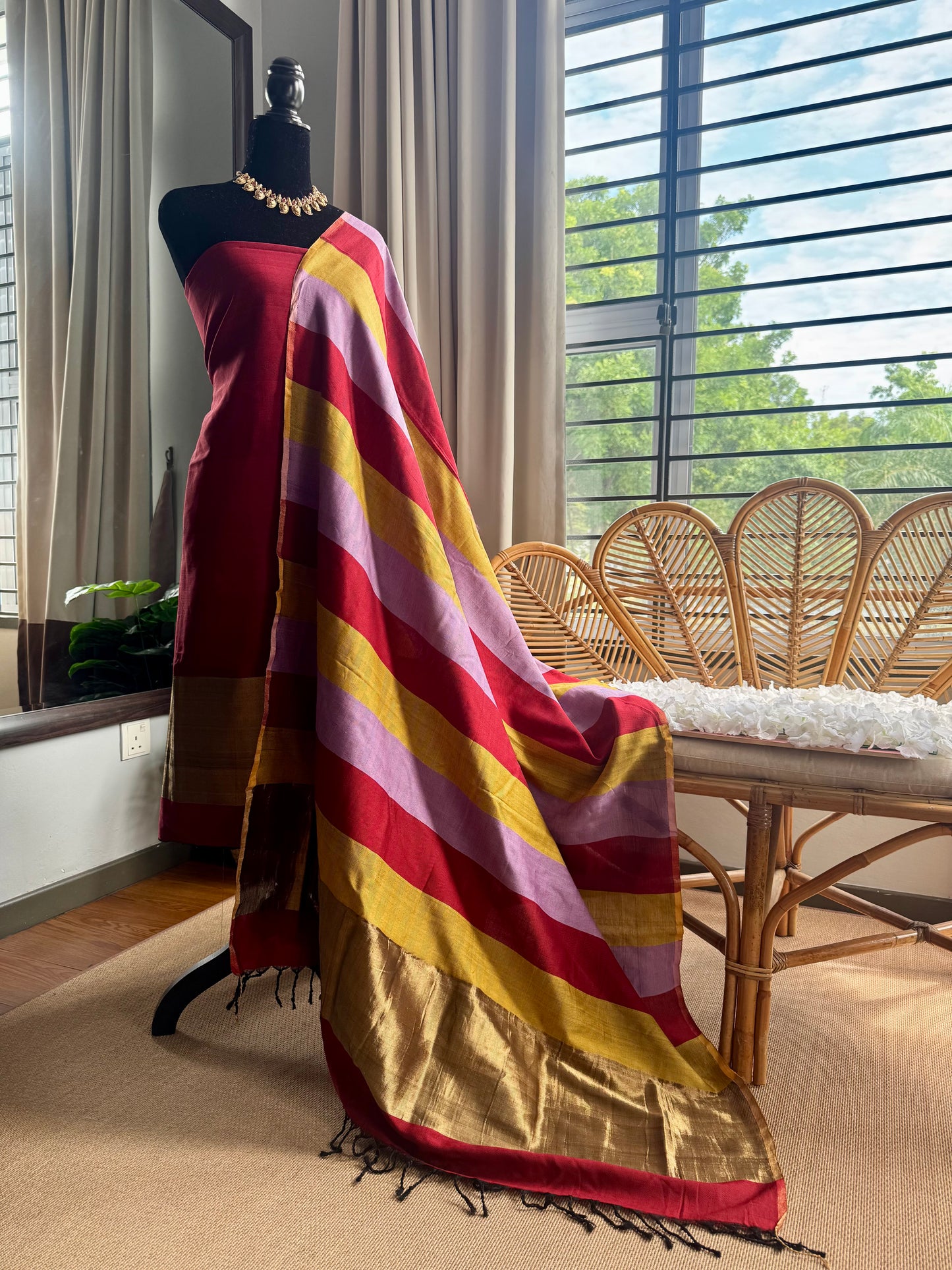 Pure Handloom Maheswari 4 pedal loom Salwar Suit
