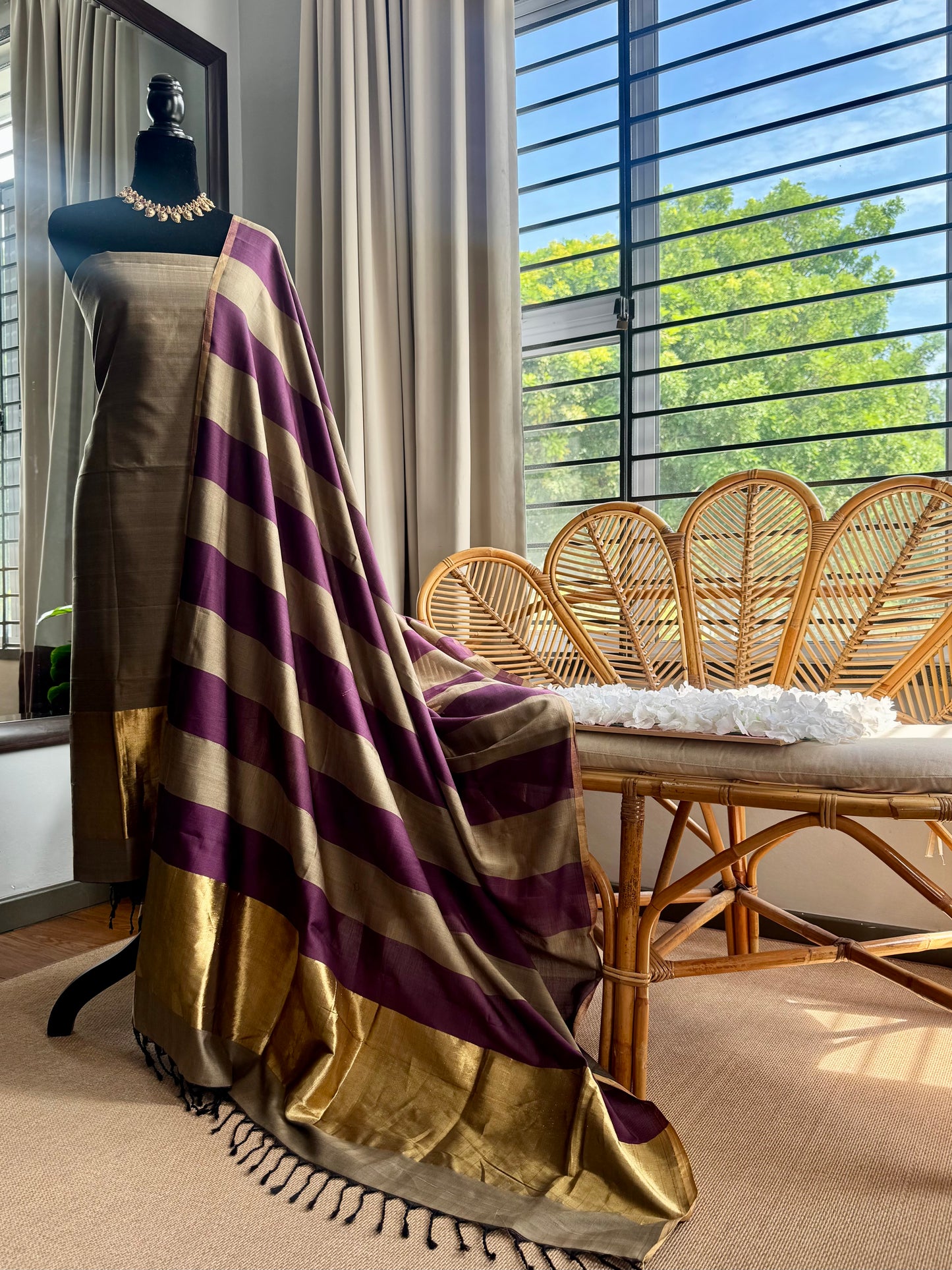 Pure Handloom Maheswari 4 pedal loom Salwar Suit