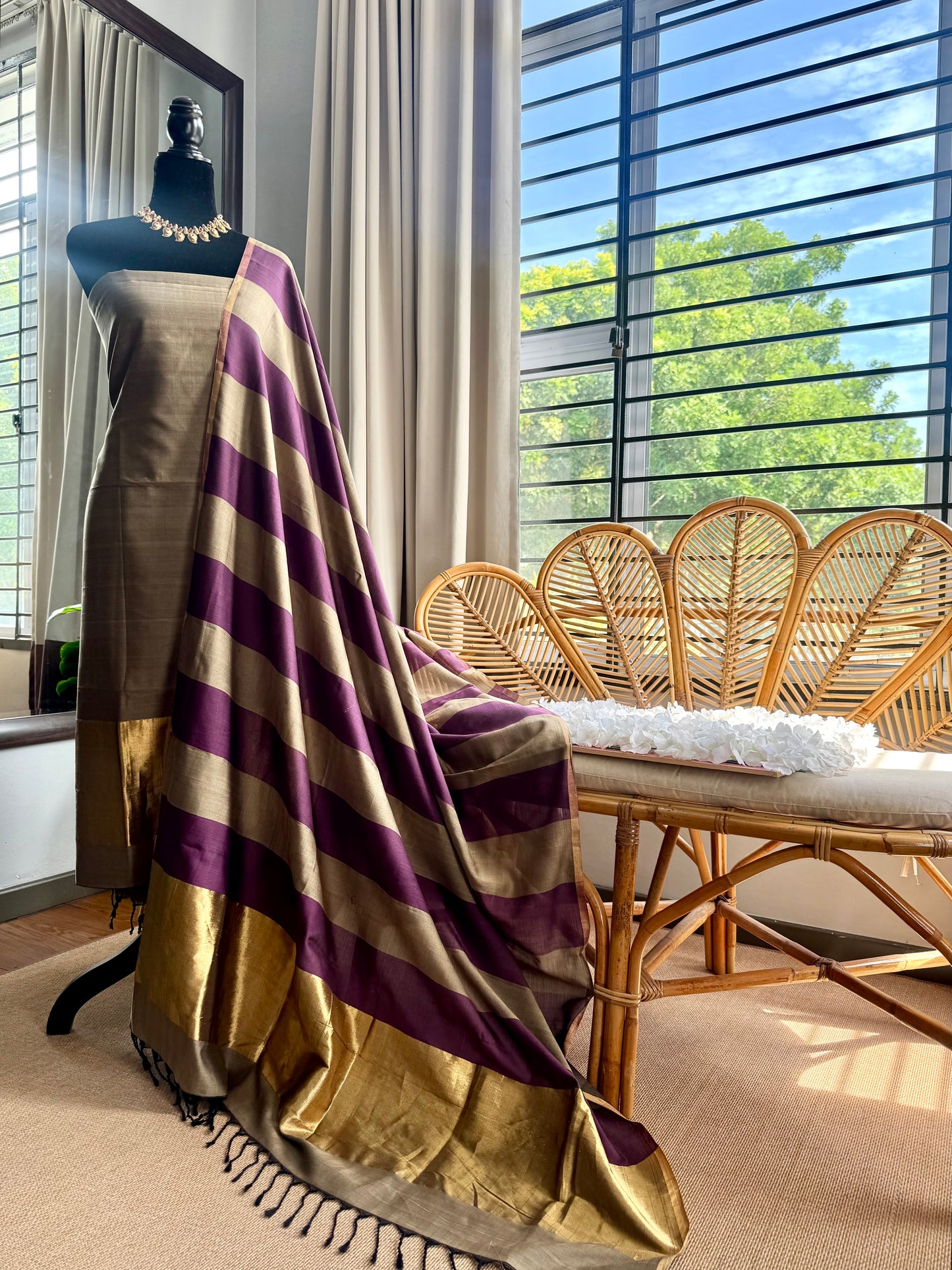 Pure Handloom Maheswari 4 pedal loom Salwar Suit