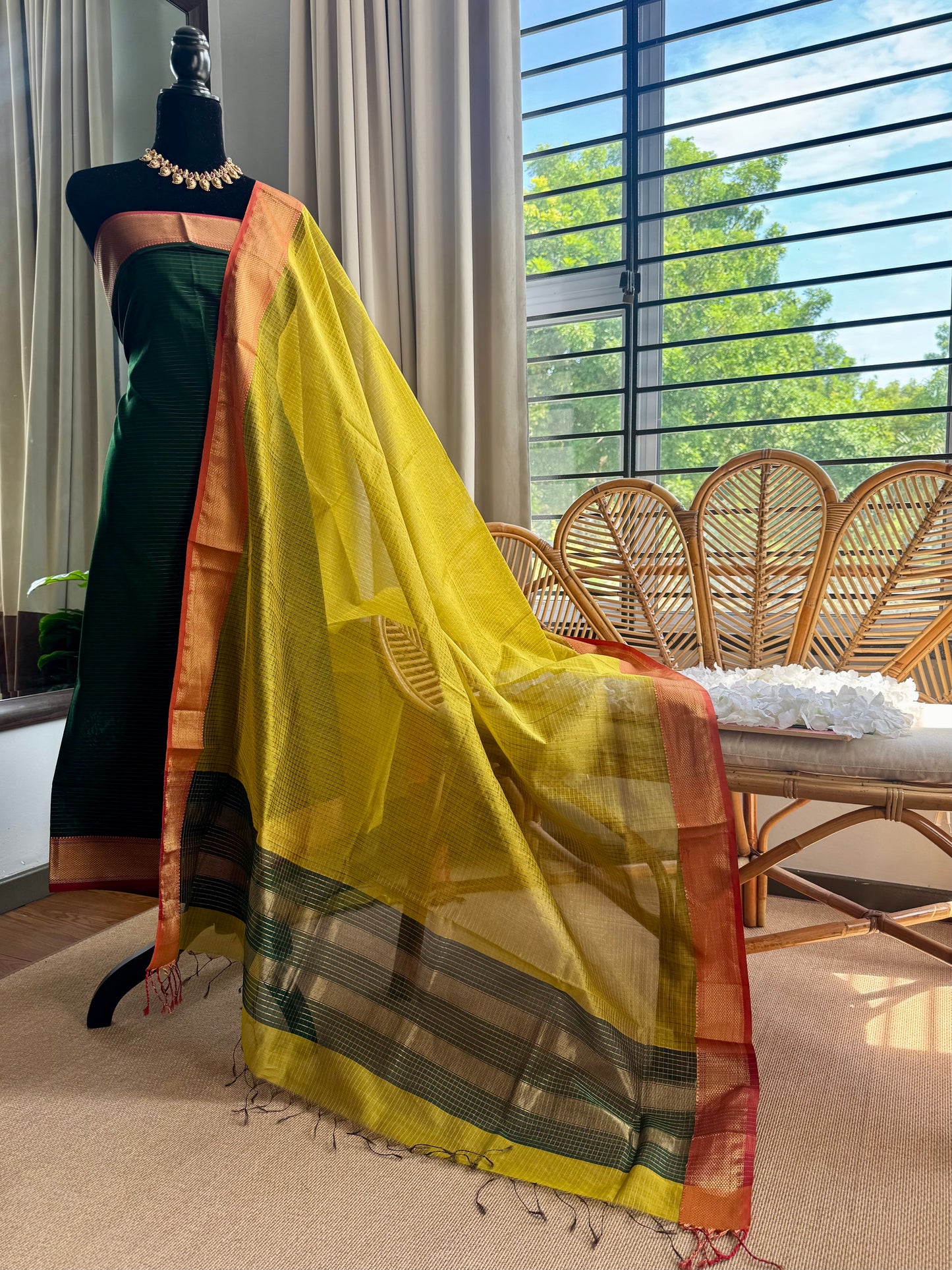 Pure Handloom Maheswari Silk Cotton Salwar Suit