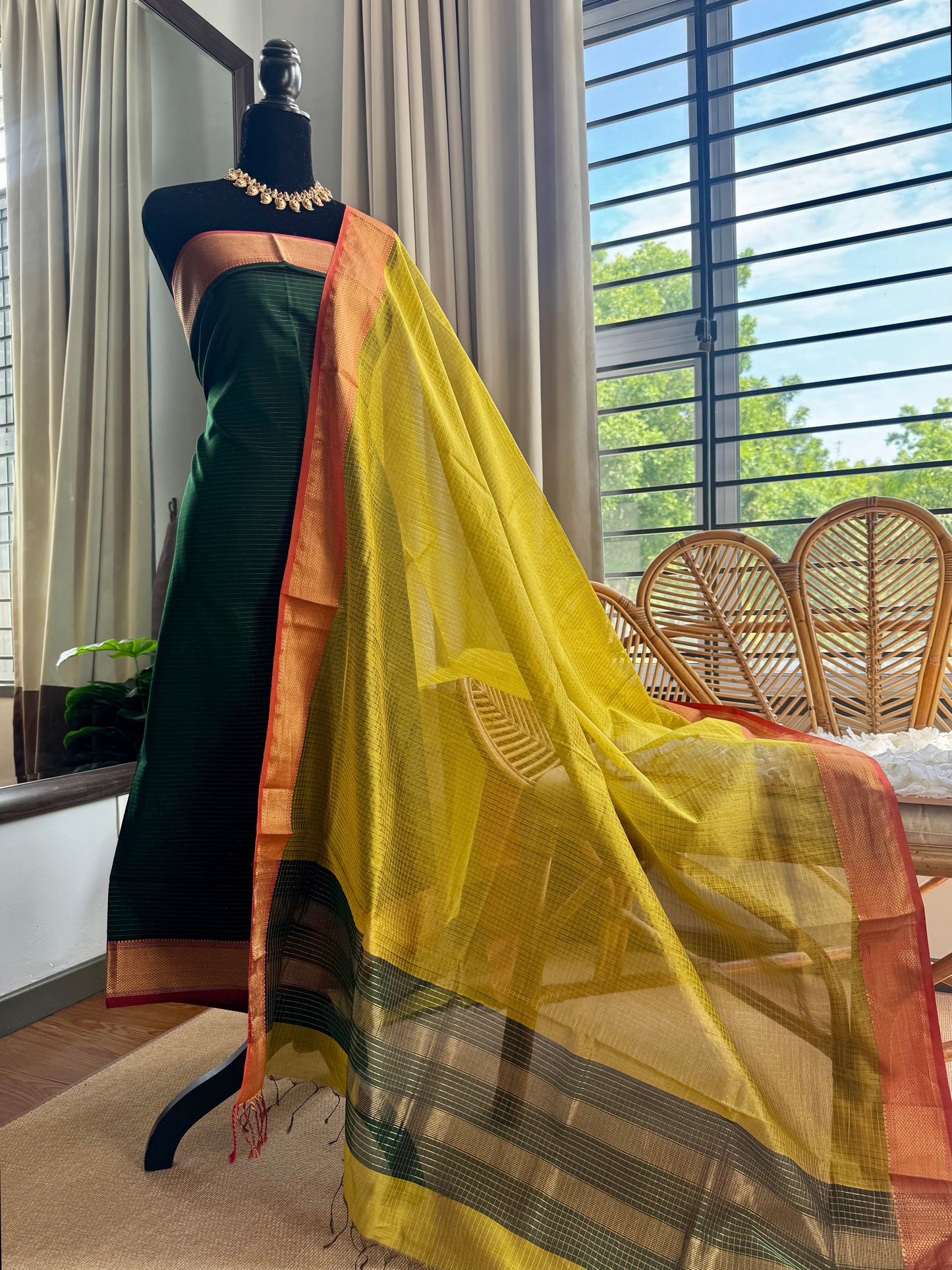 Pure Handloom Maheswari Silk Cotton Salwar Suit