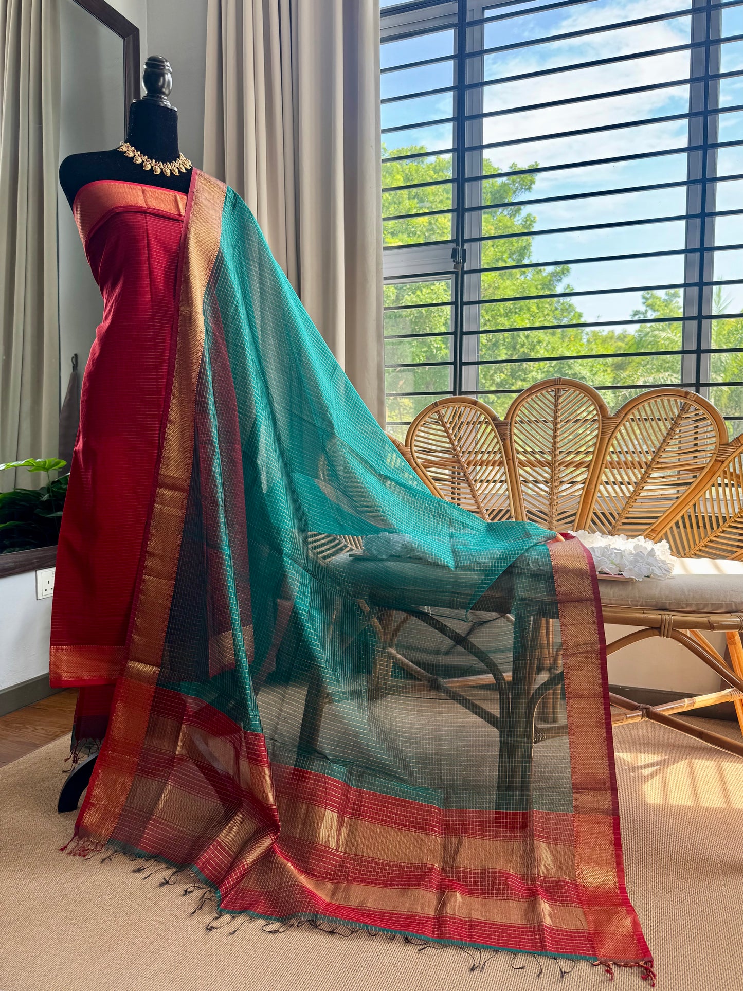 Pure Handloom Maheswari Silk Cotton Salwar Suit