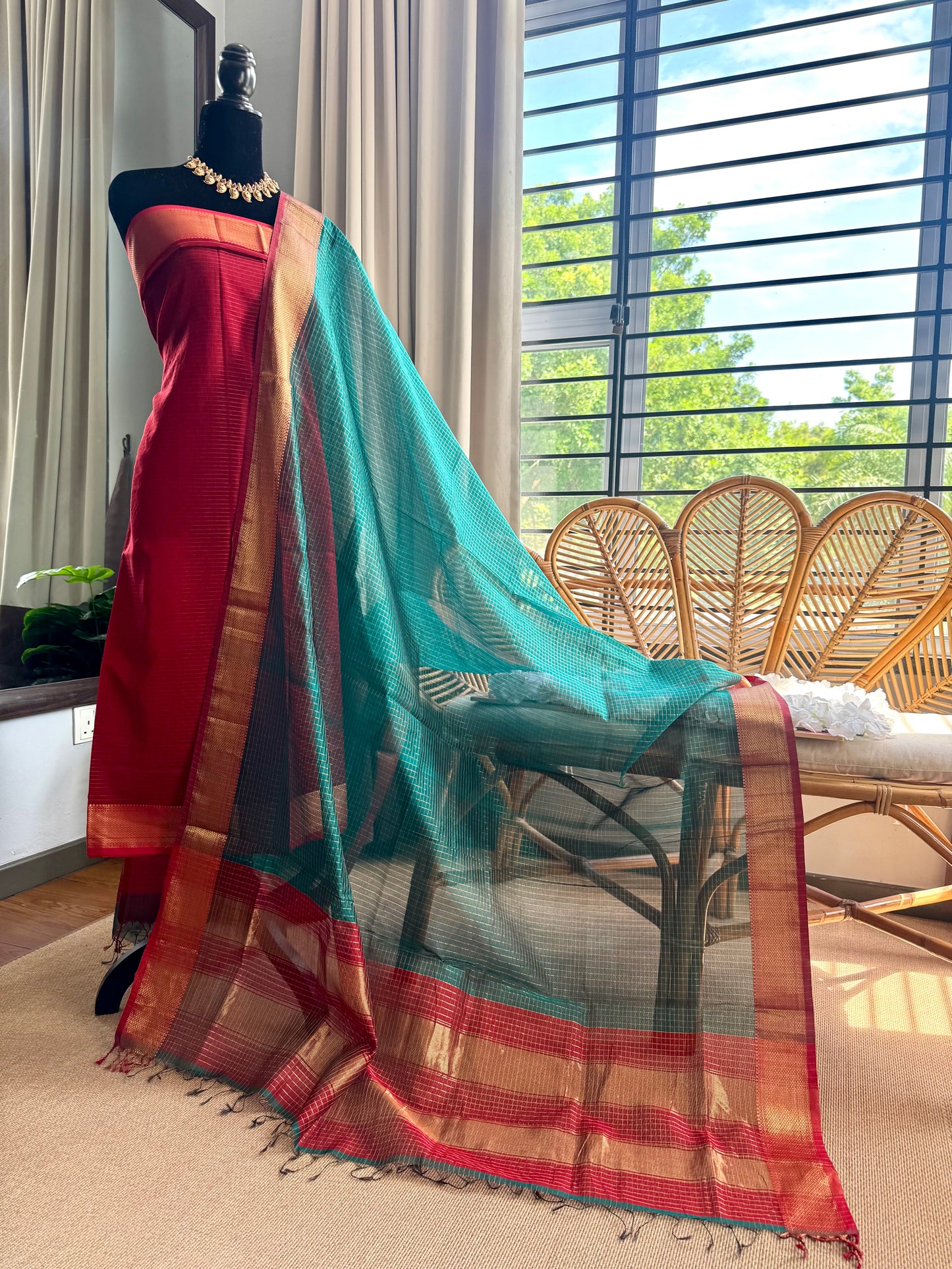 Pure Handloom Maheswari Silk Cotton Salwar Suit