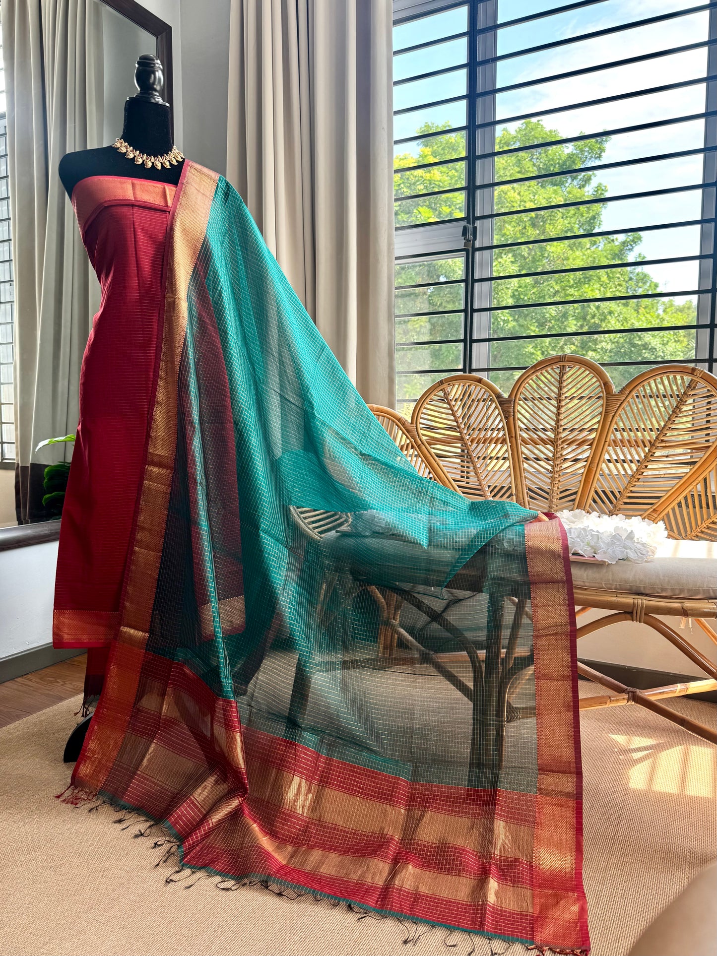 Pure Handloom Maheswari Silk Cotton Salwar Suit