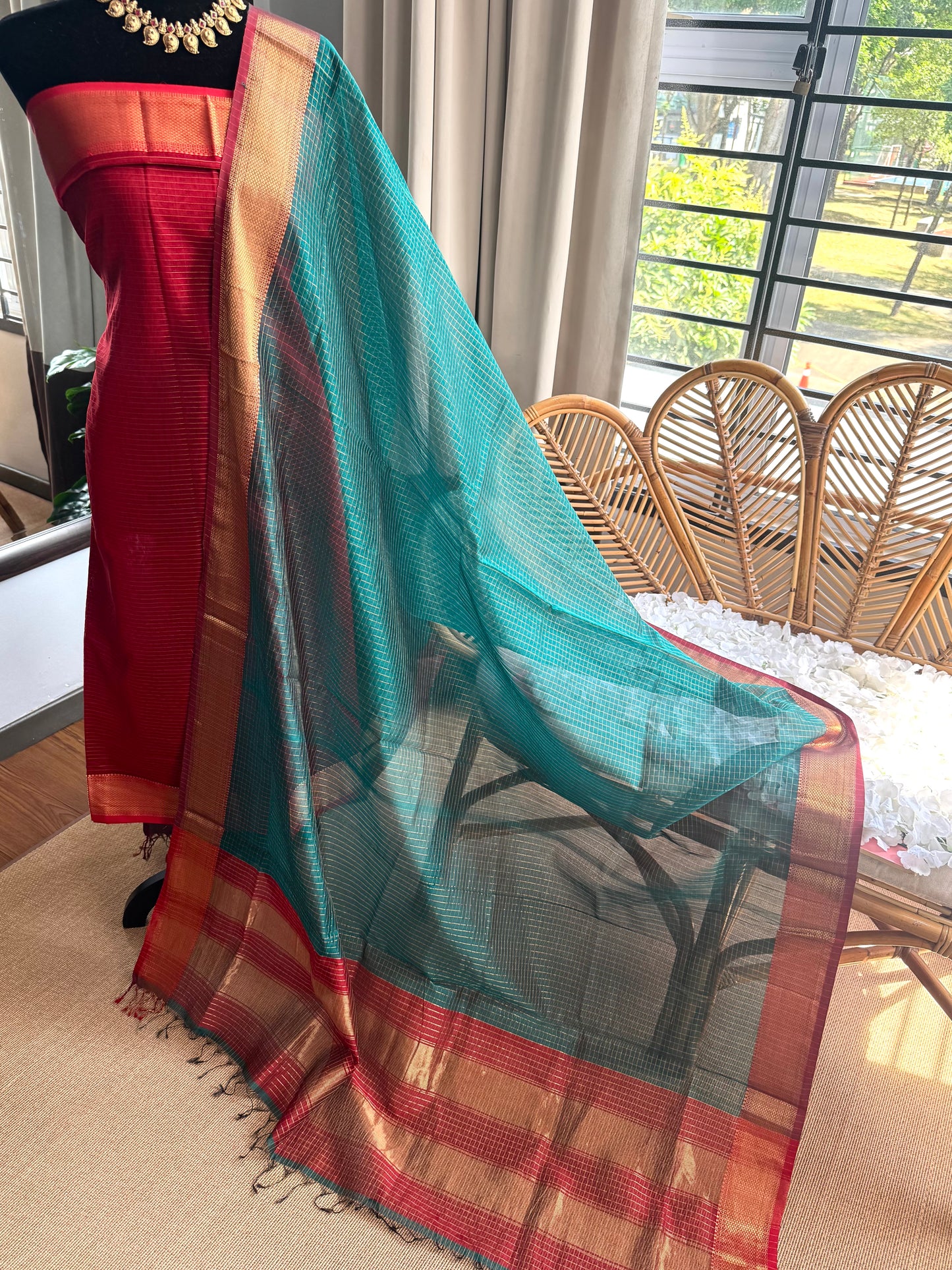 Pure Handloom Maheswari Silk Cotton Salwar Suit