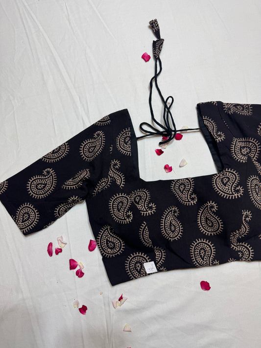 black cotton ajrakh ready made blouse