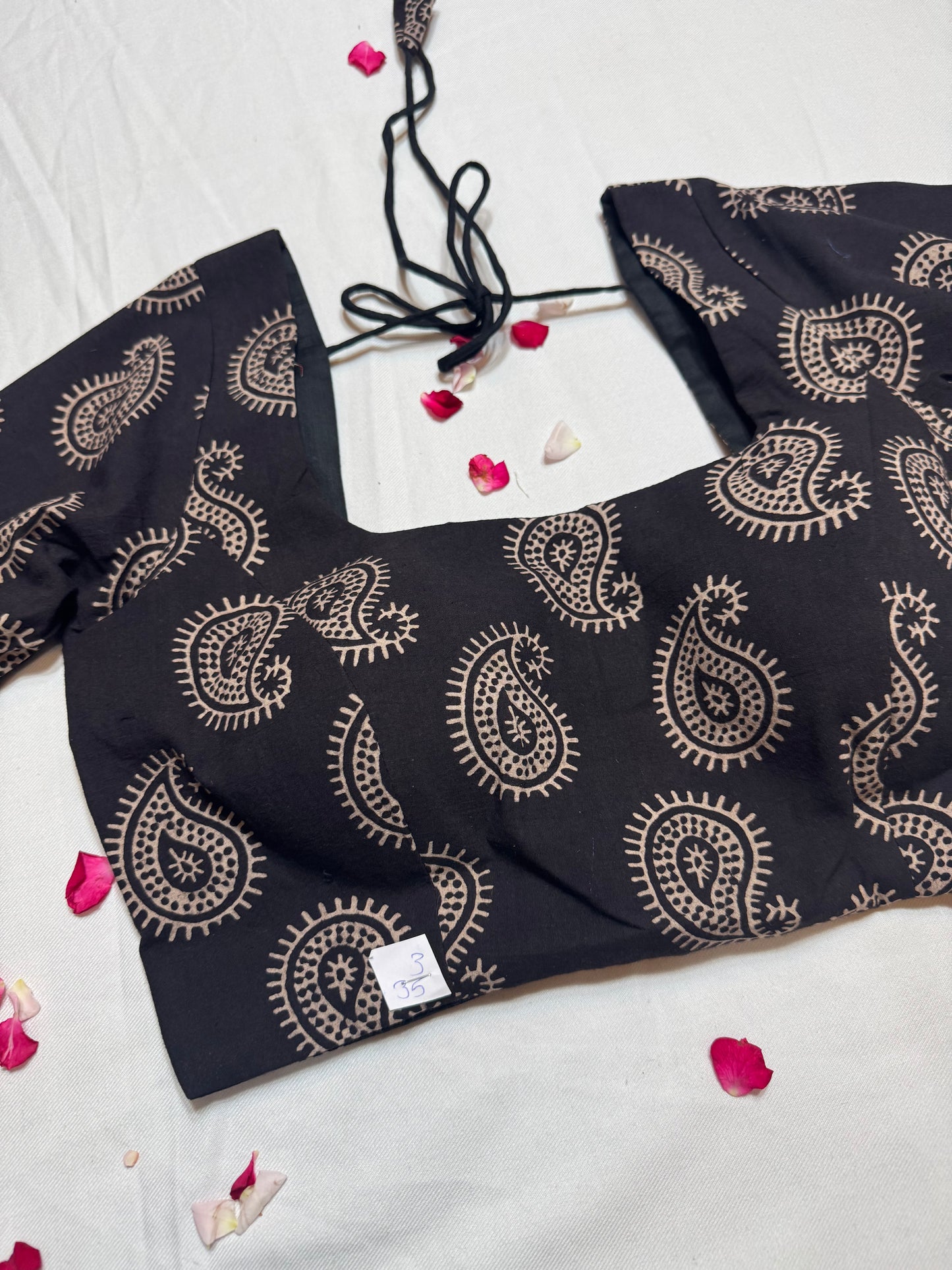 black cotton ajrakh ready made blouse