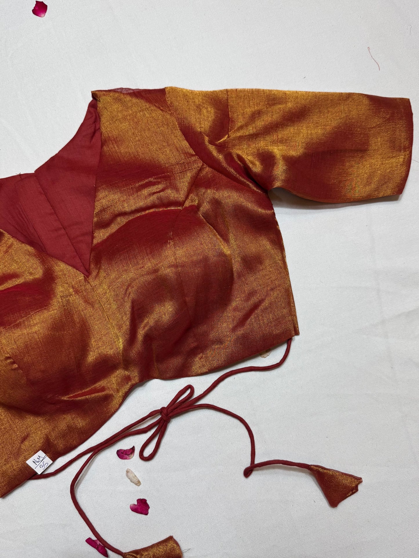 Golden red Tissue zari by cotton saree blouse