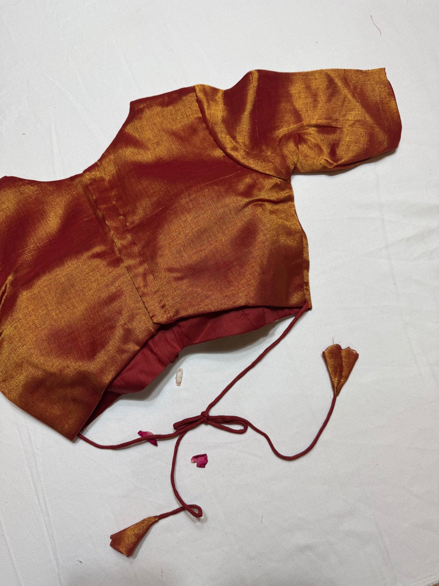 Golden red Tissue zari by cotton saree blouse