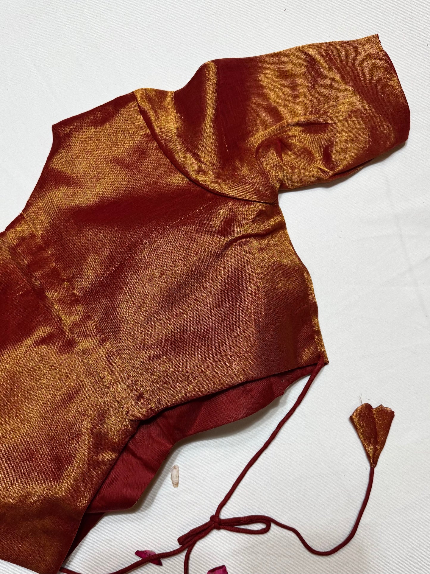 Golden red Tissue zari by cotton saree blouse