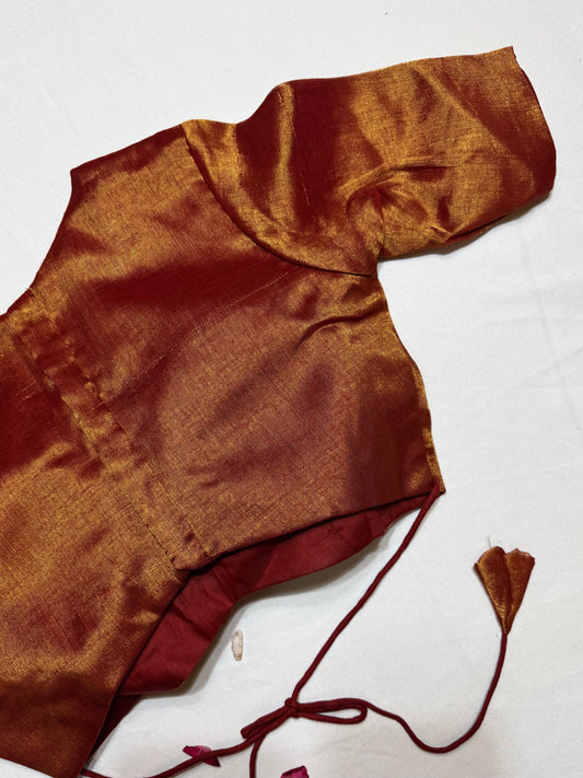 Golden red Tissue zari by cotton saree blouse