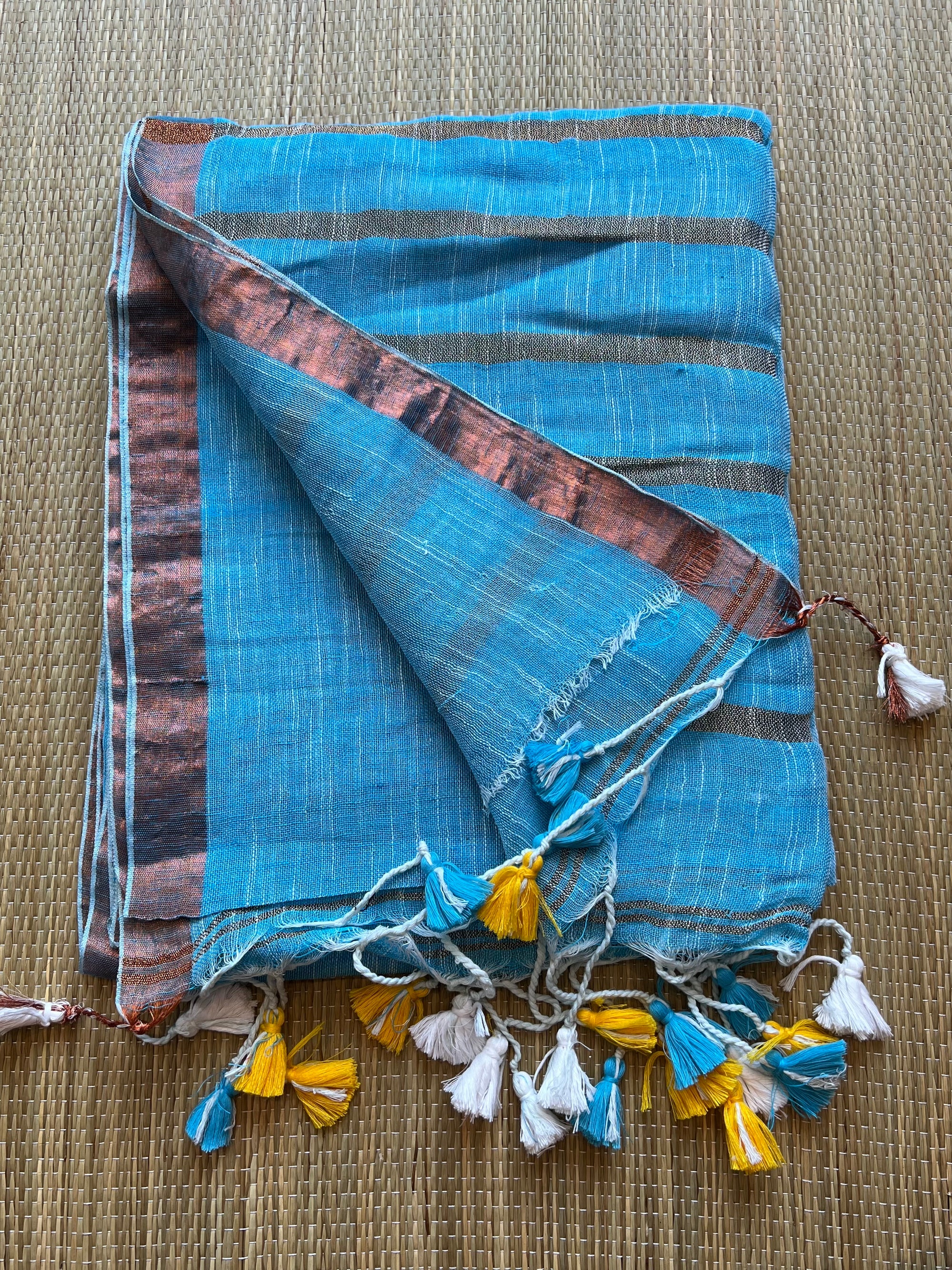 Linen By Linen Saree with copper zari border