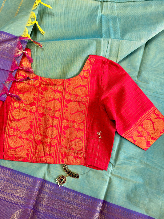 Zari Kattam Madurai Sungudi Cotton Saree Blouse