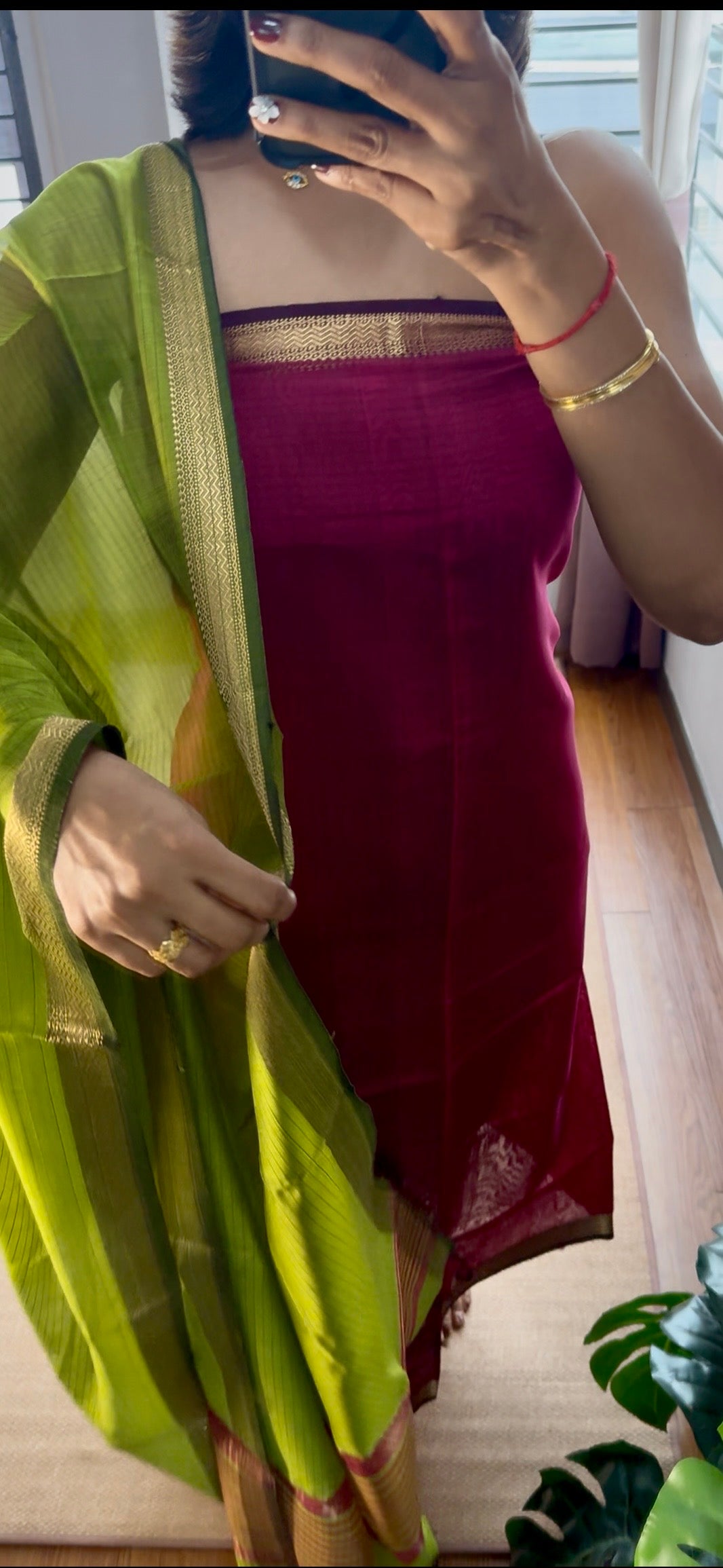 Pure Handloom Maheswari Silk Cotton Salwar Suit