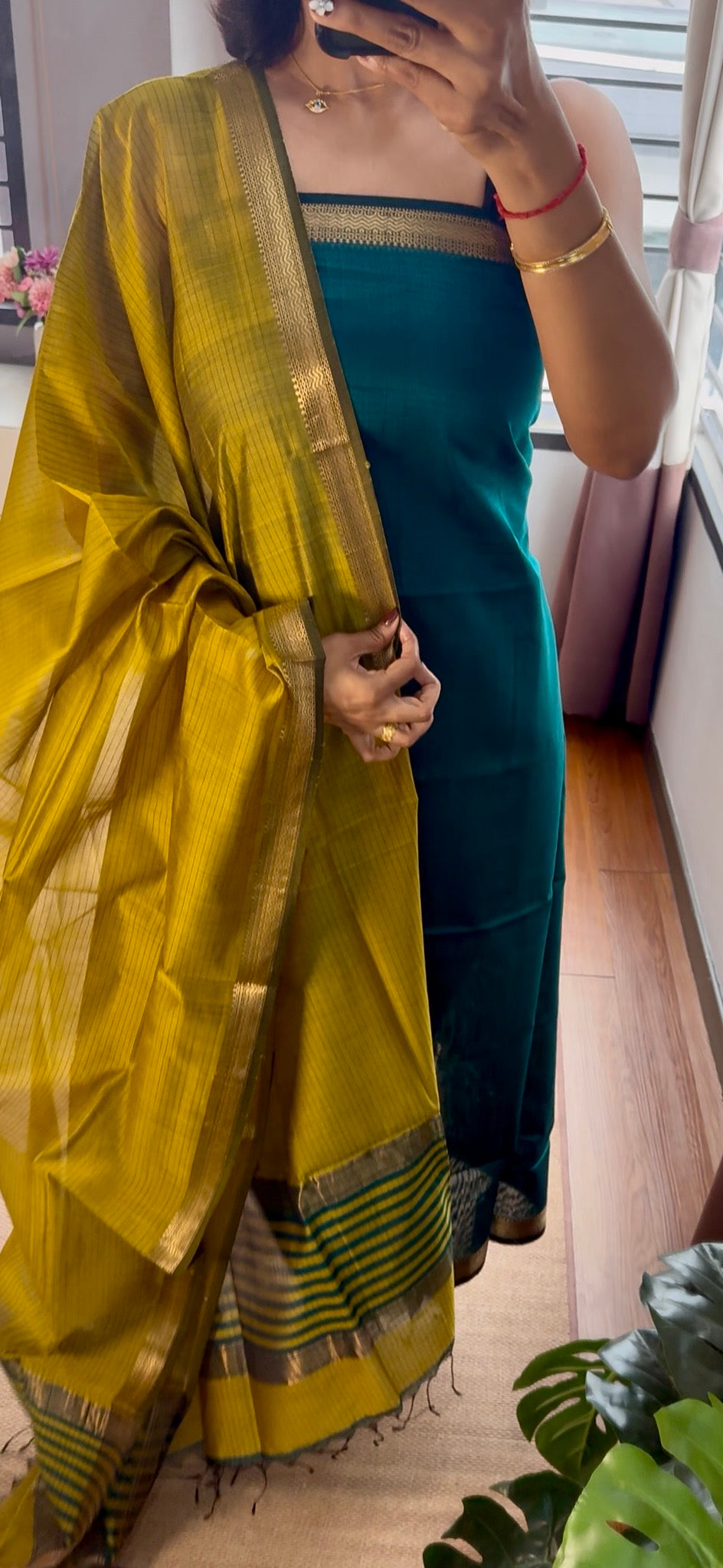 Pure Handloom Maheswari Silk Cotton Salwar Suit