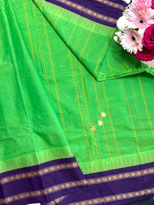 Pure Handloom Korvai Temple Border Cotton Saree