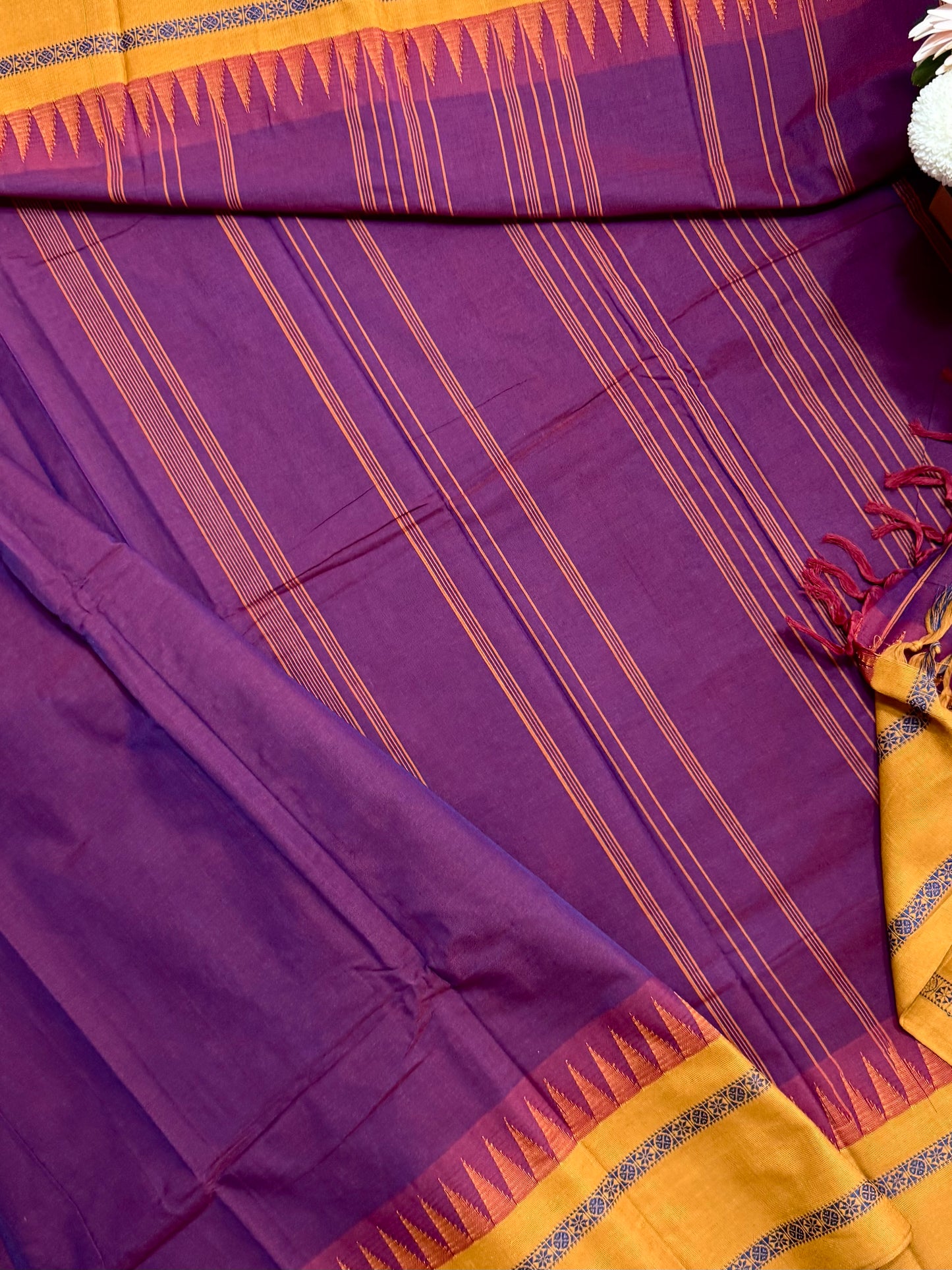 Pure Handloom Korvai Temple Border Cotton Saree