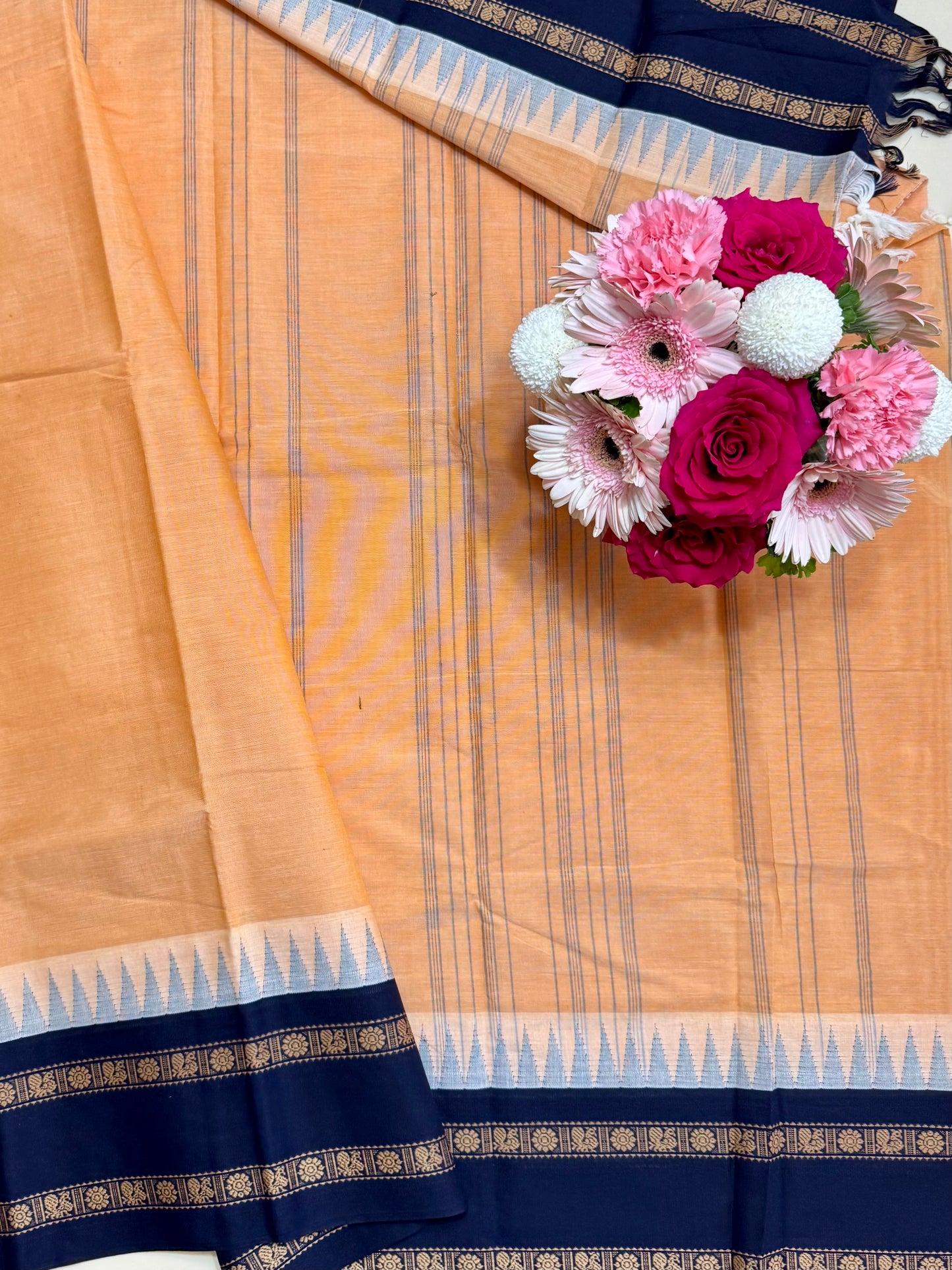 Pure Handloom Korvai Temple Border Cotton Saree