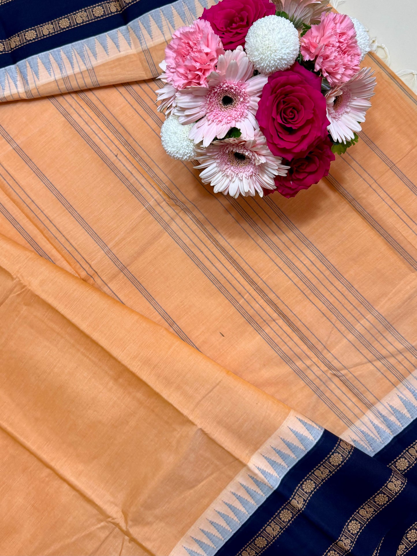 Pure Handloom Korvai Temple Border Cotton Saree