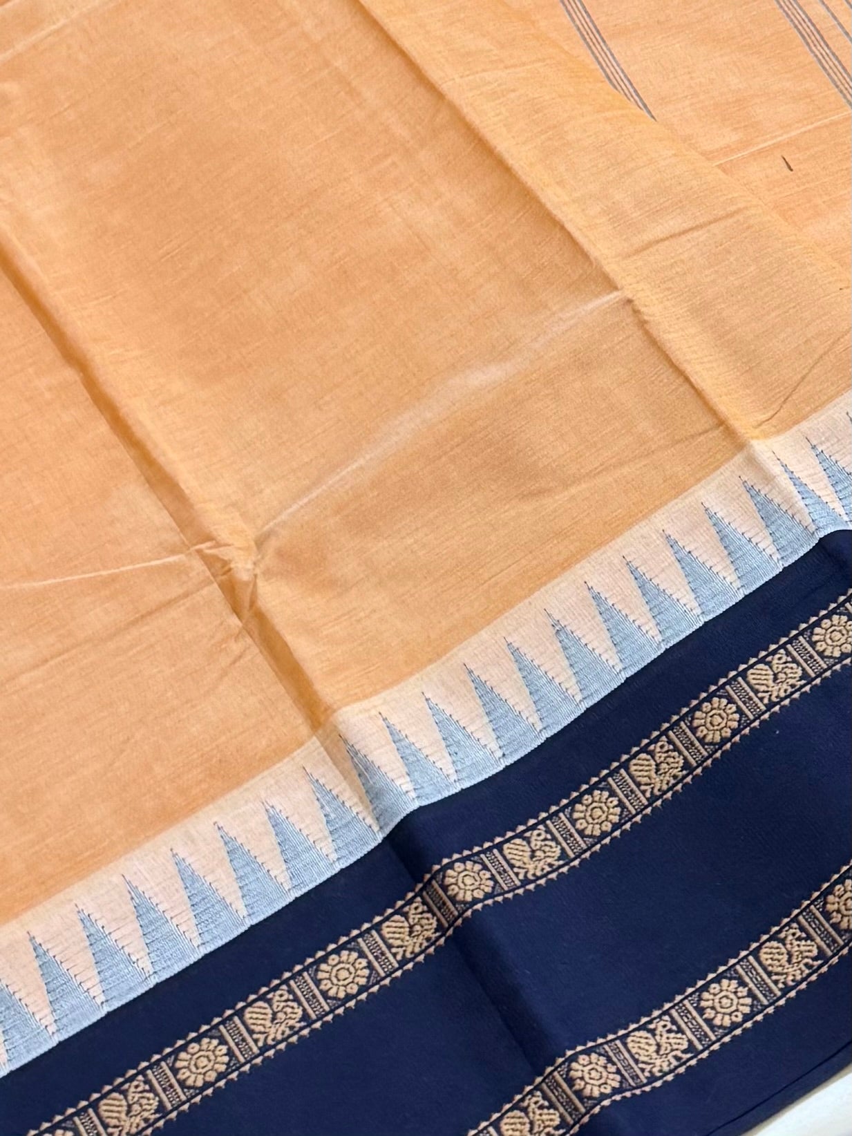 Pure Handloom Korvai Temple Border Cotton Saree