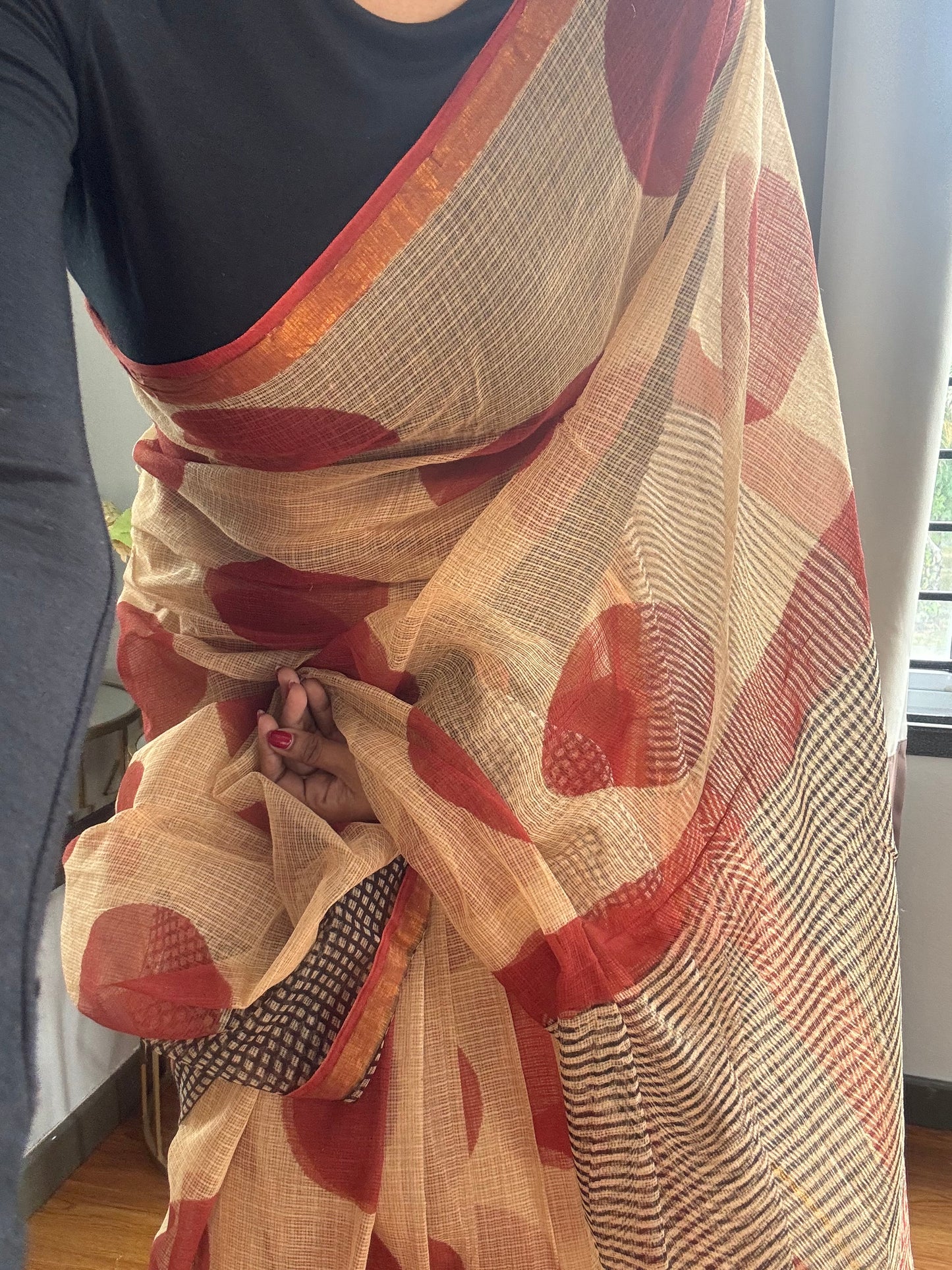 Kota Doria - Hand Block Printed  Saree
