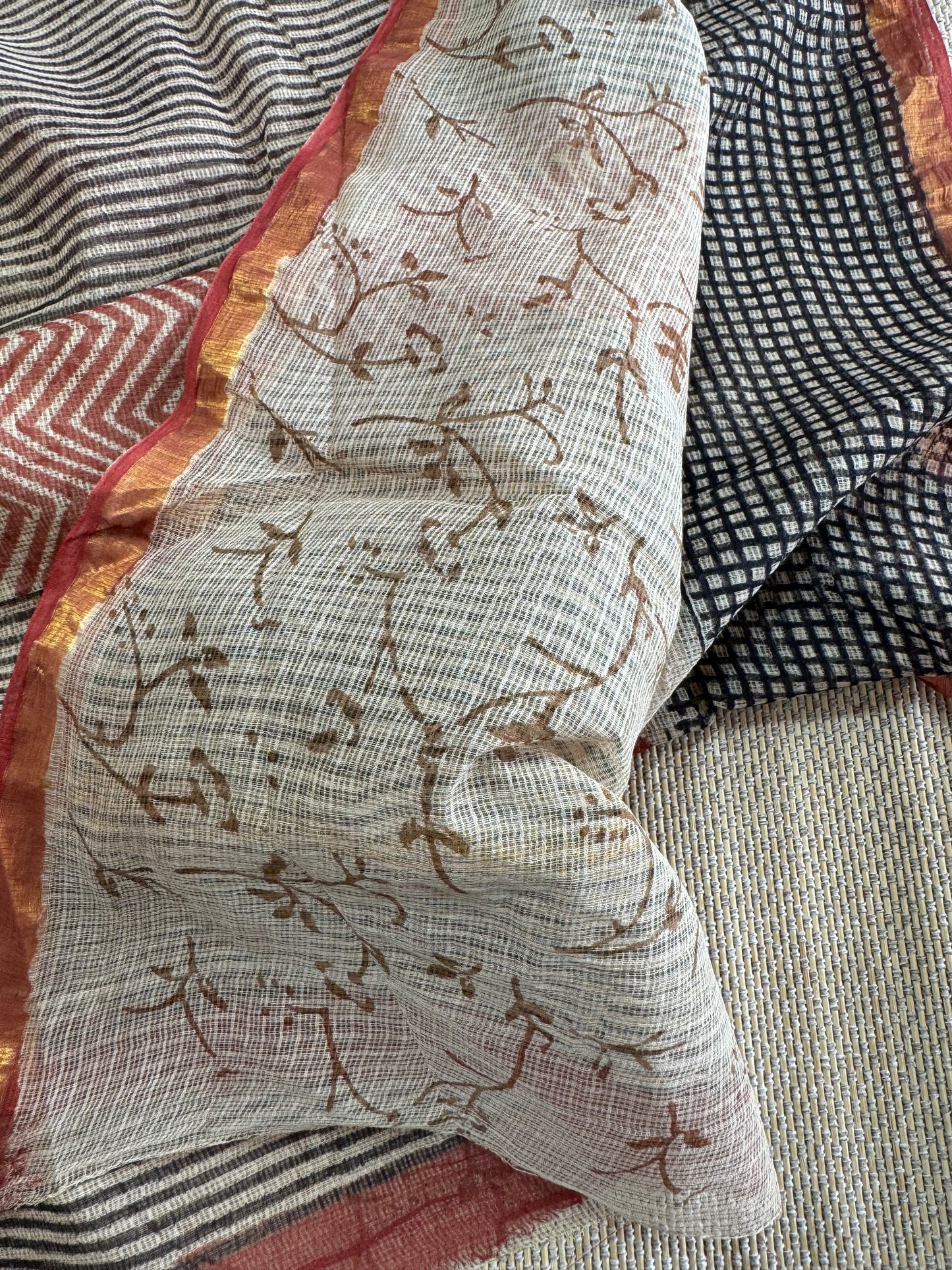 Kota Doria - Hand Block Printed  Saree